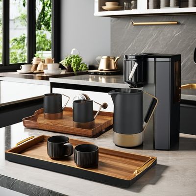 Cuerpo de cerámica Prensa francesa con base de acero inoxidable de nuez Manija de silicona Set de té de café