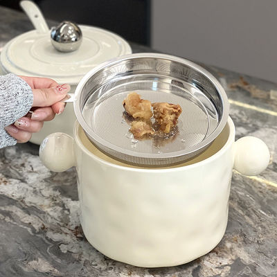 Cuenco de cerámica con forma de corazón con doble mango tapa de acero inoxidable microondas