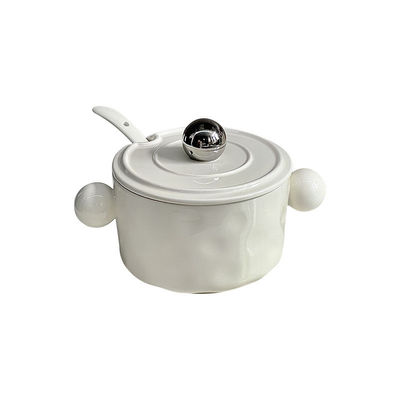 Capa de acero inoxidable Diseño de doble mango Cuenco de fideos en forma de corazón de cerámica para impresión