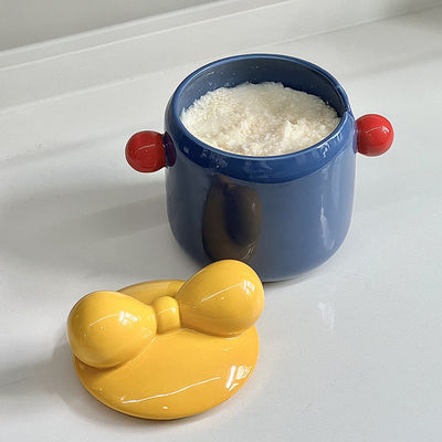 Almacenamiento de cocina Jarrón de cerámica de estilo nórdico con tapa de madera de bambú para la organización de la despensa