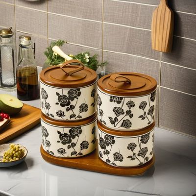 200 ml Retro Floral Jar de almacenamiento de cerámica para alimentos Té sellado PC Diseño Plato y tazón