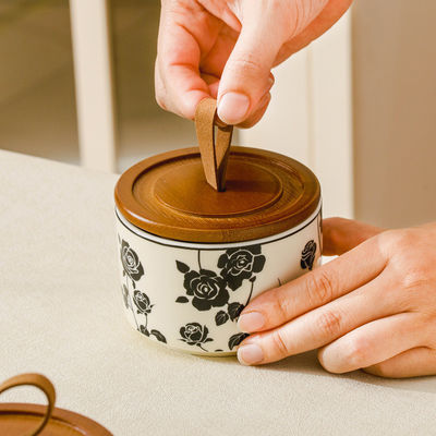 200 ml Retro Floral Jar de almacenamiento de cerámica para alimentos Té sellado PC Diseño Plato y tazón