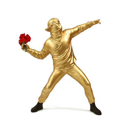 Patrón de resina vertical Banksy Arrojando flores Chicos contemporáneos Art Deco Espejo cruzado
