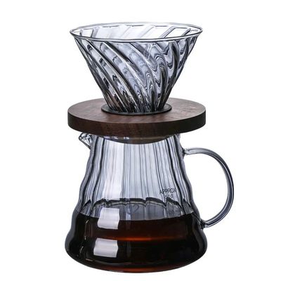 Filtro de vidrio de borosilicato transparente para la mano, cafetera con tapa de banda compartida