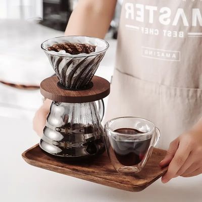 Filtro de vidrio de borosilicato transparente para la mano, cafetera con tapa de banda compartida
