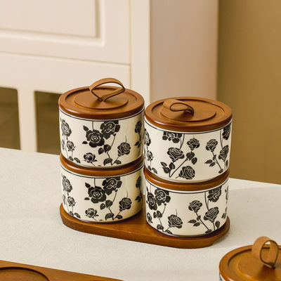 Jarrón de cerámica floral de estilo antiguo para almacenamiento de cocina y decoración del hogar 200 ml Microondas