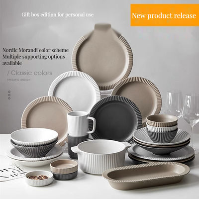 Confección de cerámica de relieve nórdico Ensalada clara Tazas de cuenco Tazas Platillos