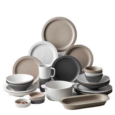 Platos de cena desechables Tazas Tazas Conjunto con diseño de relieve en estilo moderno nórdico Cerámica glaseada mate