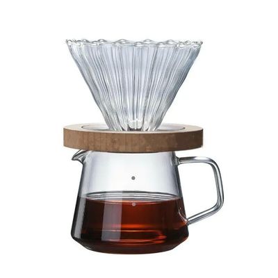 600 ml Compartir cafetera de vidrio con mango de madera resistente al calor Verter sobre la cafetera