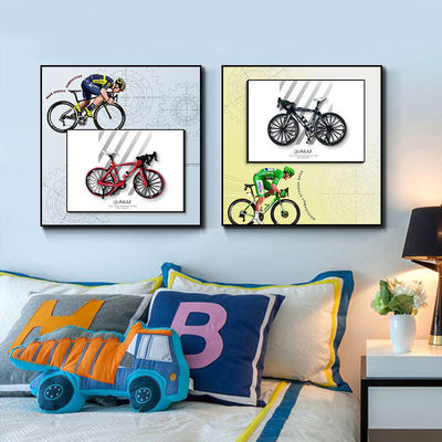 Color personalizado Bicicleta de aleación moderna retro colgando pintura mural de cristal para decoración de dormitorio de habitación de niños con estilo