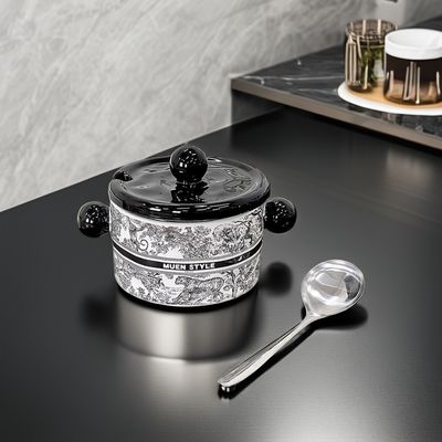 Cuenco de cerámica de flor de pinellia vintage estilo americano y recipiente de alimentos microondas