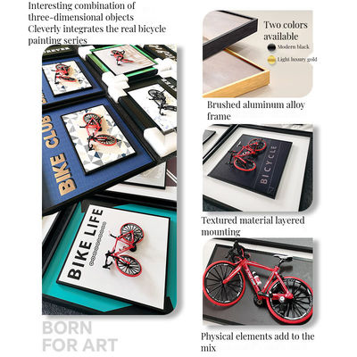 Envase de una sola pieza Decorativo de estilo vintage moderno de aleación Pintura colgante de bicicleta con mural de cristal
