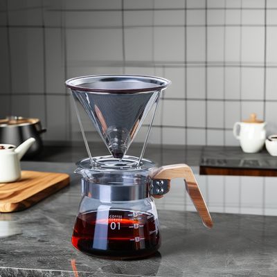 V6 Vierta sobre herramientas de café de acero inoxidable con filtro de vidrio transparente goteador