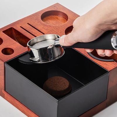 Herramientas de café para restaurantes Caja de golpear de madera multifuncional con soporte de acero inoxidable 58 mm