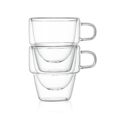 Diseño clásico Tazas de café de vidrio transparente de doble pared de 150 ml para bebidas calientes y heladas