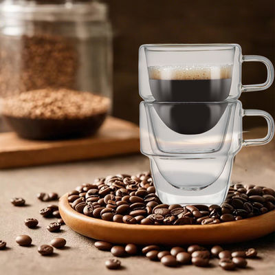 Diseño clásico Tazas de café de vidrio transparente de doble pared de 150 ml para bebidas calientes y heladas