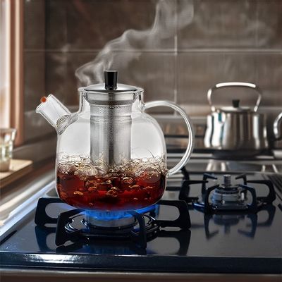 Modern Clear Glass Kettle Tea Cup Set con capacidad de 1500 ml y infusor de acero inoxidable