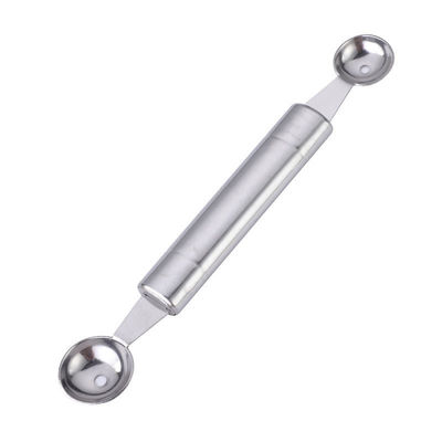Conjunto de talla de bolas de sandía de acero inoxidable con cuchara doble y utensilios para cortar frutas