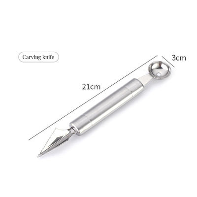 Conjunto de talla de bolas de sandía de acero inoxidable con cuchara doble y utensilios para cortar frutas