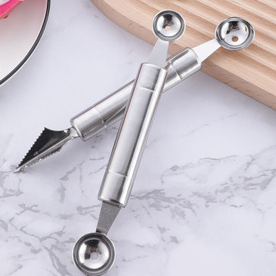 Conjunto de talla de bolas de sandía de acero inoxidable con cuchara doble y utensilios para cortar frutas