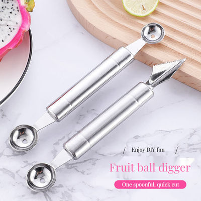 Conjunto de talla de bolas de sandía de acero inoxidable con cuchara doble y utensilios para cortar frutas