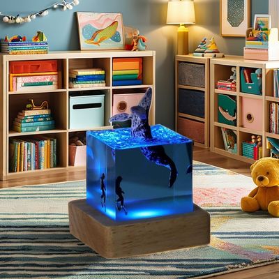 Lámpara de mesa de resina de bambú de estilo de arte moderno para niños con tema oceánico