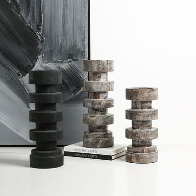 Estilo Wabi-sabi Antiguo candelabro de hilo de madera con vela de piedra para la decoración del hogar