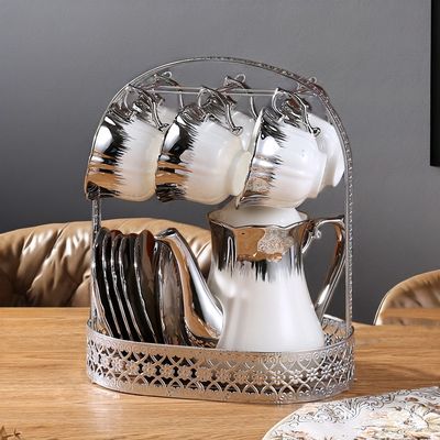 Conjunto de tazas de té de cerámica de oro vintage estilo europeo de lujo con platillo de porcelana elegante