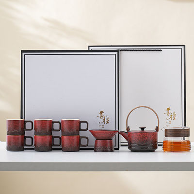 Conjunto de tazas de café de porcelana cerámica con mango de madera y logotipo personalizado de esmalte gradiente