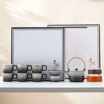 Conjunto de tazas de café de porcelana cerámica con mango de madera y logotipo personalizado de esmalte gradiente