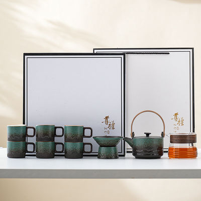 Conjunto de tazas de café de porcelana cerámica con mango de madera y logotipo personalizado de esmalte gradiente