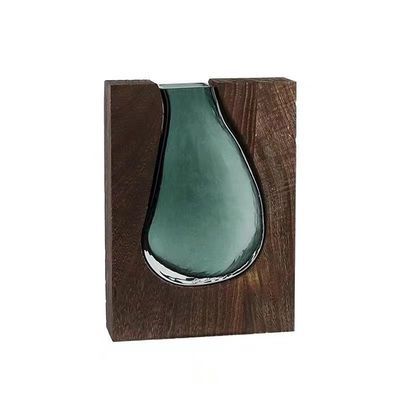 Vaso de vidrio verde oscuro floral Decoración de mesa para oficina o dormitorio chino moderno