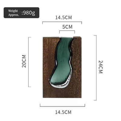 Vaso de vidrio verde oscuro floral Decoración de mesa para oficina o dormitorio chino moderno