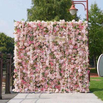 Pared de flores en tela 3D y plantas verdes simuladas para la boda Día de San Valentín Navidad