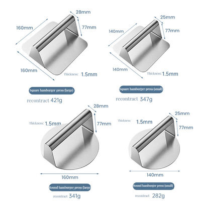 Diseño cuadrado de acero inoxidable no adhesivo hamburguesa de prensa de tela de parrillado fácil herramienta / delantal
