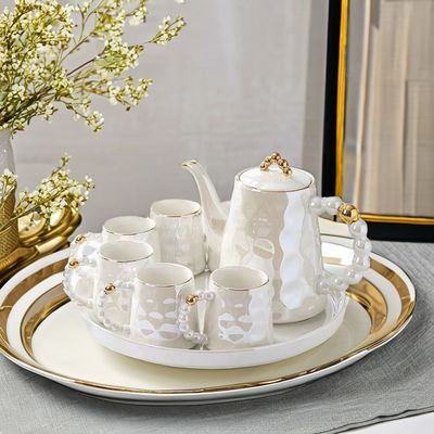 Estilo Rosa Perla Cerámica Taza de Café Con Platillo y Taza de Té de Bambú Capacidad 1300ml