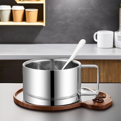 Equipo de café Elegante 304 de acero inoxidable y cerámica Set de taza con bandeja de cuchara