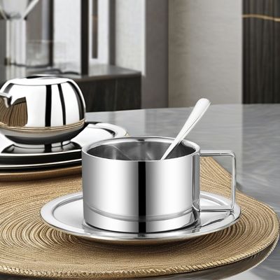 Conjunto de tazas y bandejas de café de acero inoxidable y cerámica reutilizables perfecto para el hogar, hotel u oficina