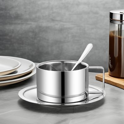 Conjunto de tazas de café de oficina Taza de porcelana cerámica con cuchara y bandeja de acero inoxidable 304