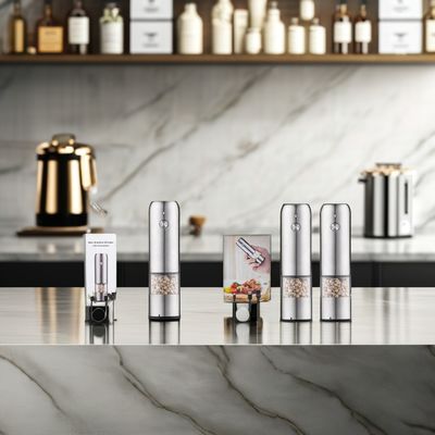 Molinos de sal y pimienta con núcleo cerámico de burro de acero inoxidable Mini grinder eléctrico