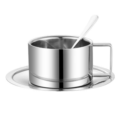 Estilo de diseño Estilo de lujo Conjunto de tazas de café cerámicas con cuchara y bandeja de acero inoxidable