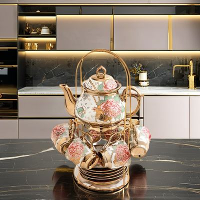 Conjunto de té de cerámica para el hogar con adornos de oro Taza y platillo de porcelana para vajilla de lujo