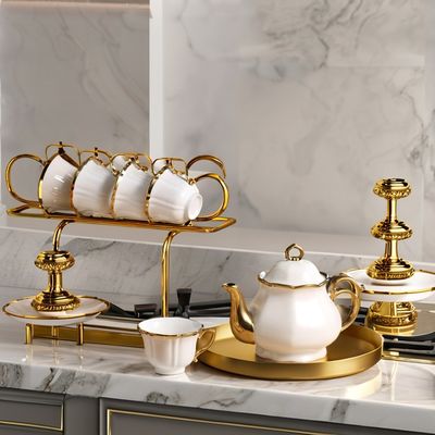 Conjunto de té vintage sostenible con tetera de porcelana de lujo Tazas y platillos de café