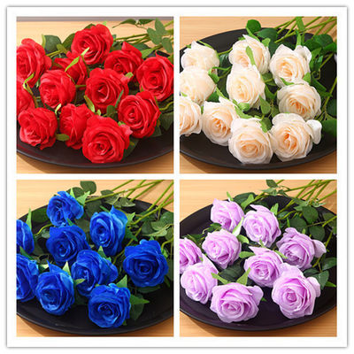 Pared de flores de seda de rosas polvorientas artificiales de 9 cabezas ecológicas para bodas y navidades