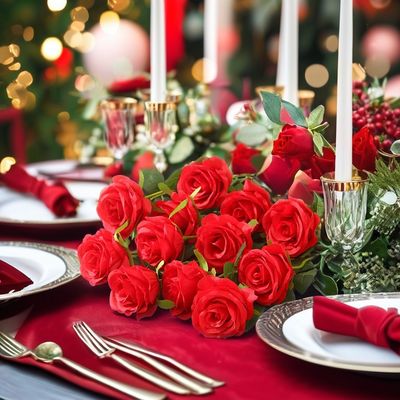 Rosas de terciopelo rojo artificiales flores decorativas únicas para el día de la madre tienda de bodas