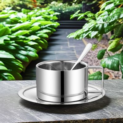 Conjunto de tazas de café y té de acero inoxidable 304 exquisito con bandeja de cuchara y taza de leche