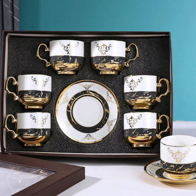 Set de vajilla de cerámica de 6 piezas para café, té y capuchino en caja de regalo de bambú de lujo