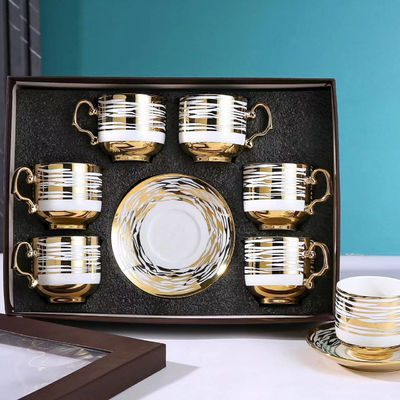 Set de vajilla de cerámica de 6 piezas para café, té y capuchino en caja de regalo de bambú de lujo