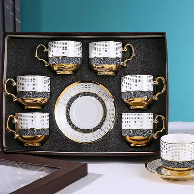 Set de vajilla de cerámica de 6 piezas para café, té y capuchino en caja de regalo de bambú de lujo