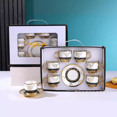 Set de vajilla de cerámica de 6 piezas para café, té y capuchino en caja de regalo de bambú de lujo